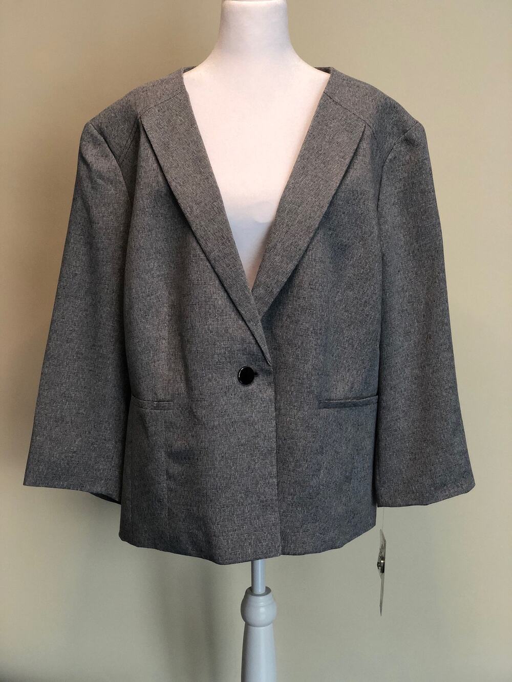 Le Suit Jacket Single Button Heather Gray Women’s Size 24W NEW